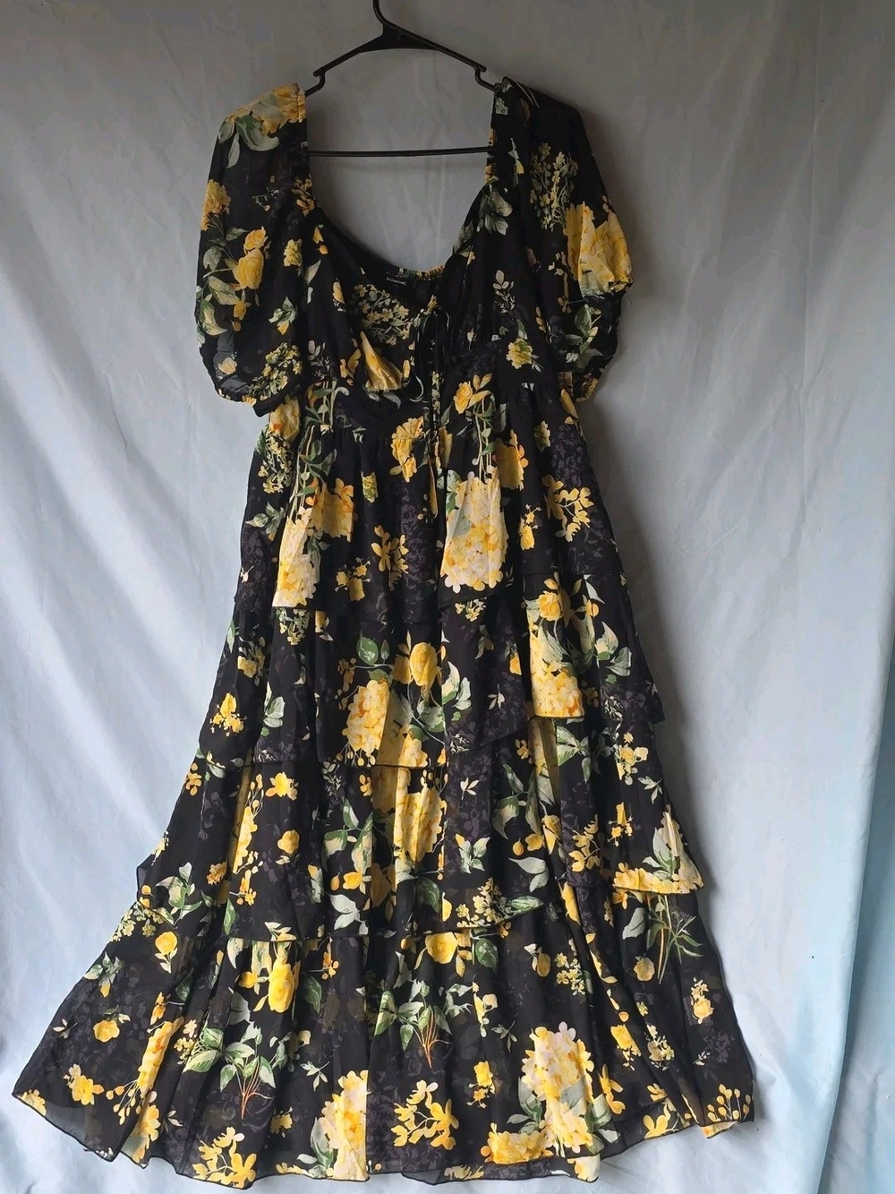 Scomchic Black & Yellow Floral Tiered Maxi Dress - Women
